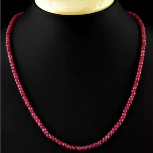 Natural Brazilian Red Ruby 3*4mm Faseted Rondelle Bead Necklace 925 Clasp